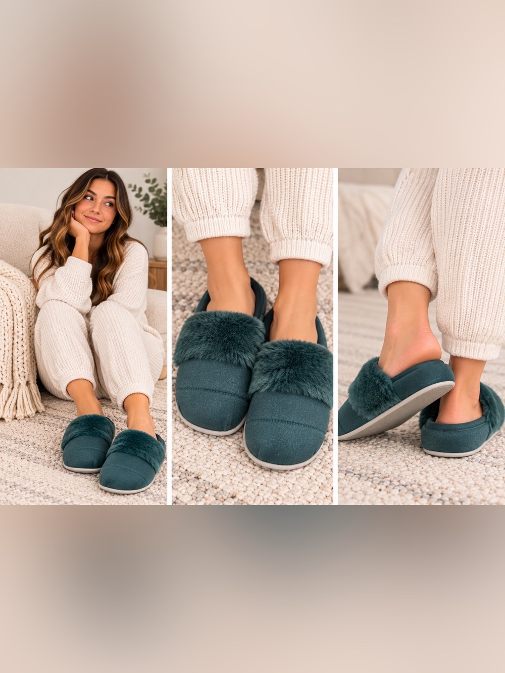 INC Faux Fur Satin Cozy Lounging Slippers Hunter Green Size XL 11-12